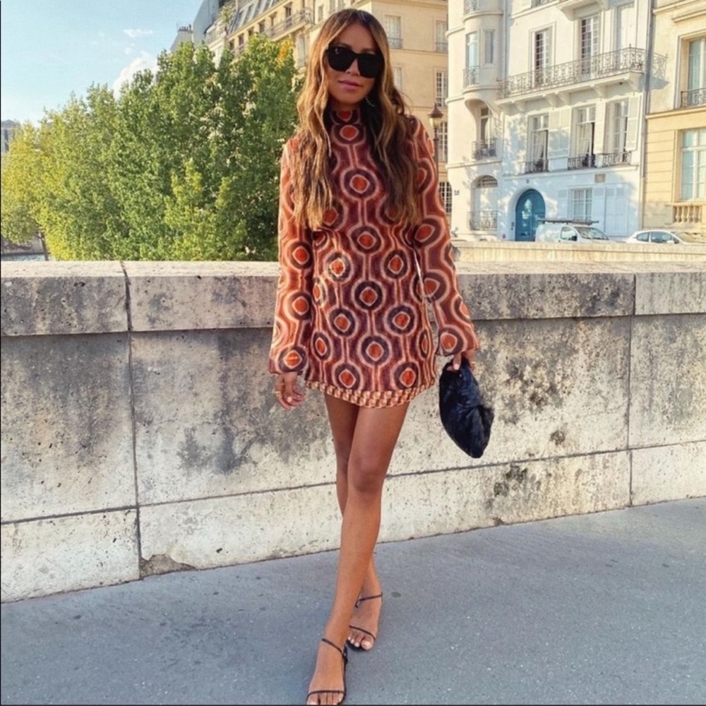 Zara Orange and Brown Geometric Mini Dress